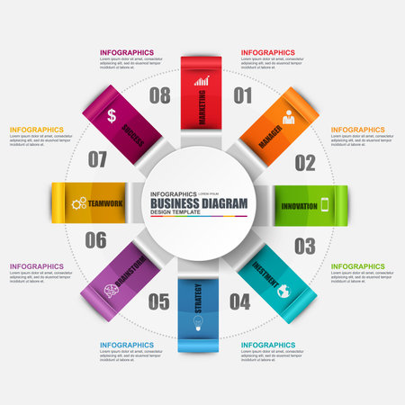 Infographic circular diagram design template. Can be used for workflow, cycle layout, business process, chart, infographic banner, teamwork, infographic elements, information infographics.のイラスト素材