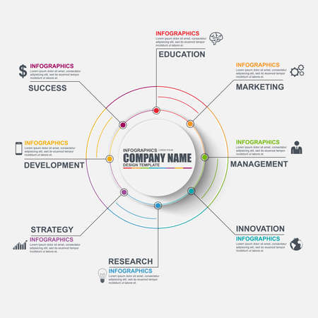 Thin line flat infographic cycle diagram vector design template. Can be used for workflow layout, data visualization, business concept steps or processes, banner, diagram, chart, web design.のイラスト素材