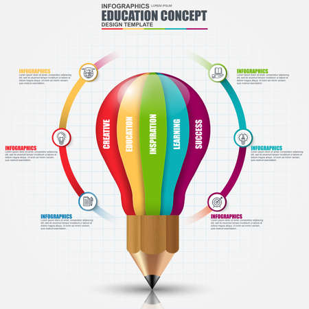 Education infographic data visualization vector design template. Can be used for steps, business processes, workflow, diagram, flowchart, pencil concept, timeline, marketing icons, info graphics.のイラスト素材