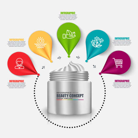 Beauty infographic timeline data visualization vector design template. Can be used for advertising, makeup, fashion, shopping, diagram, flowchart concept, marketing icons, info graphics.のイラスト素材