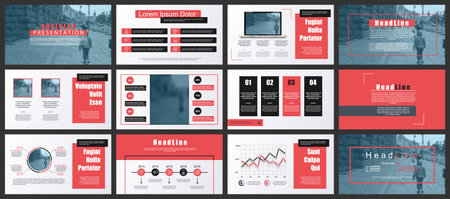 Red and black elements for infographics on white background. Presentation templates. Can be used for presentation, flyer and leaflet, corporate report, marketing, advertising, annual report, banner.のイラスト素材