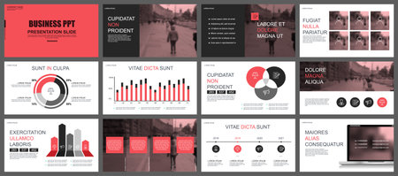 Red and black business presentation slides templates from infographic elements. Can be used for presentation, flyer and leaflet, brochure, marketing, advertising, annual report, banner, booklet.のイラスト素材