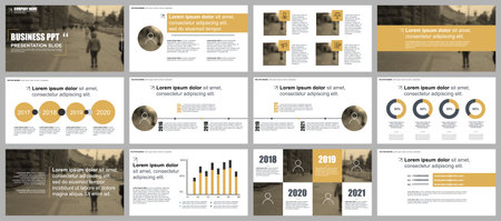 Gold business presentation slides templates from infographic elements. Can be used for presentation,...