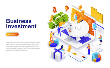 Business investment modern flat design isometric concept. Money and people concept. Landing page template. Conceptual isometric vector illustration for web and graphic design.のイラスト素材