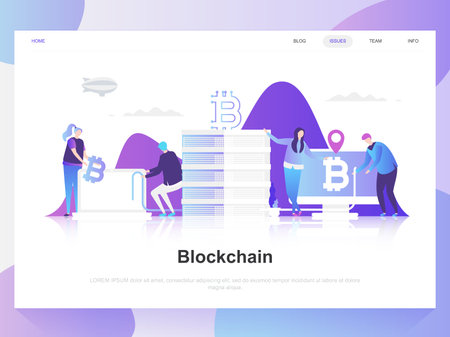 Blockchain modern flat design concept. Landing page template. Modern flat vector illustration concepts for web page, website and mobile website. Easy to edit and customize.のイラスト素材