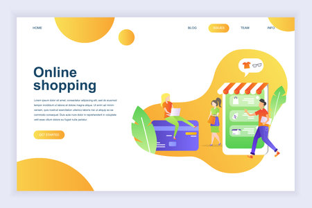 Modern flat design concept of Online Shopping for website and mobile website development. Landing page template. E-commerce market, shopping payment or customer support. Vector illustration.のイラスト素材