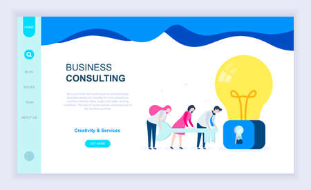 Modern flat design concept of Business Consulting with decorated small people character for website and mobile website development. UI and UX design. Landing page template. Vector illustration.のイラスト素材