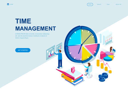 Modern flat design isometric concept of Time Management decorated people character for website and mobile website development. Isometric landing page template. Vector illustration.のイラスト素材