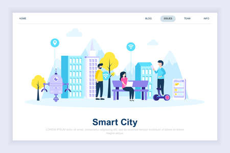 Smart city modern flat design concept. Architecture and people concept. Landing page template. Conceptual flat vector illustration for web page, website and mobile website.のイラスト素材