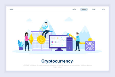 Crypto currency modern flat design concept. Cryptocurrency and people concept. Landing page template. Conceptual flat vector illustration for web page, website and mobile website.のイラスト素材
