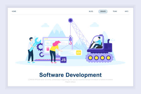 Software development modern flat design concept. Developer and people concept. Landing page template. Conceptual flat vector illustration for web page, website and mobile website.のイラスト素材