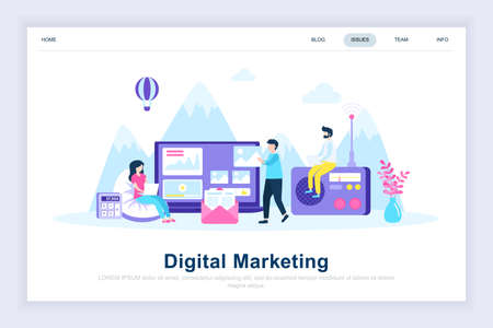 Digital marketing modern flat design concept. Advertising and people concept. Landing page template. Conceptual flat vector illustration for web page, website and mobile website.のイラスト素材