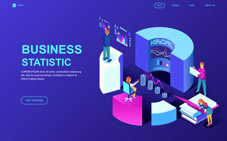 Modern flat design isometric concept of Business Statistic decorated people character for website and mobile website development. Isometric landing page template. Vector illustration.のイラスト素材