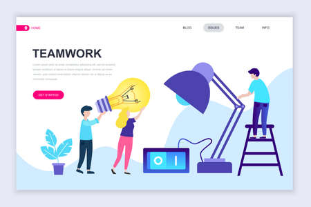 Modern flat web page design template of Teamwork decorated people character for website and mobile website development. Flat landing page template. Vector illustration.のイラスト素材