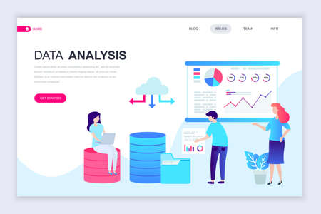 Modern flat web page design template of Auditing, Data Analysis decorated people character for website and mobile website development. Flat landing page template. Vector illustration.のイラスト素材