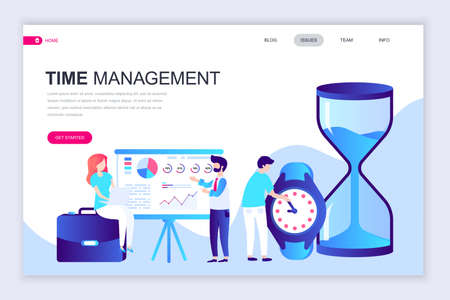 Modern flat web page design template of Time Management decorated people character for website and mobile website development. Flat landing page template. Vector illustration.のイラスト素材