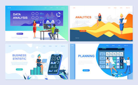 Set of landing page template for Data Analysis, Analytics, Business Statistic, Planning.のイラスト素材