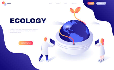 Modern flat design isometric concept of Ecology Earth decorated people character for website and mobile website development.のイラスト素材