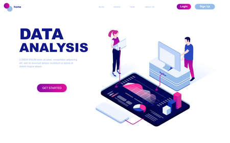 Modern flat design isometric concept of Auditing, Data Analysis decorated people character for website and mobile website development.のイラスト素材