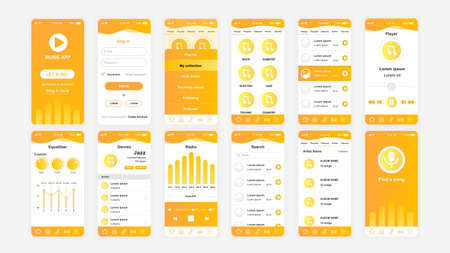 Set of UI, UX, GUI screens Music app flat design template for mobile apps, responsive website wireframes.のイラスト素材