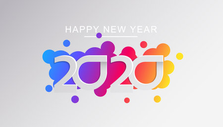 Happy New Year style banner template. Creative shape paper cut 2020 numbers on gradient background....
