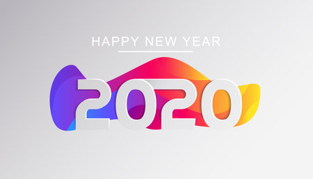 Happy New Year wishes with 3d paper cut numbers banner template. Stylish 2020 inscription on...