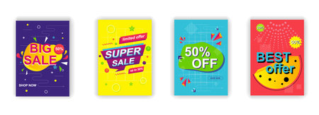 Sale poster social media stories design templates vector set. Promotion flyer, discount voucher,...