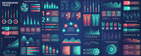 Bundle infographic UI, UX, KIT elements with charts, diagrams, workflow, flowchart, timeline, online statistics, marketing icons elements design template. Vector info graphics and infographics set.のイラスト素材