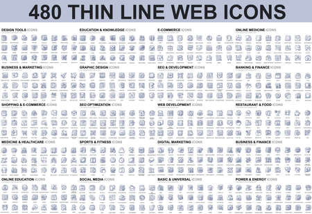 Bundle vector thin line icons concept. Contain such Icons as Business, Finance, Marketing, E-Commerce, Education, Analysis, Social Media and more. UI, UX vector icon. Conceptual linear pictogram pack.のイラスト素材