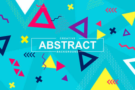 Trendy pattern design with geometric shapes in memphis style. Colorful creative background with triangle elements for landing page. Minimal composition, simple ornament with header vector Illustrationのイラスト素材