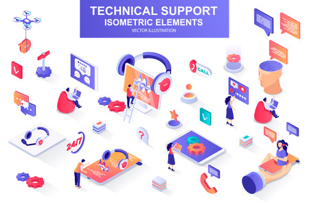Technical support bundle of isometric elements.のイラスト素材
