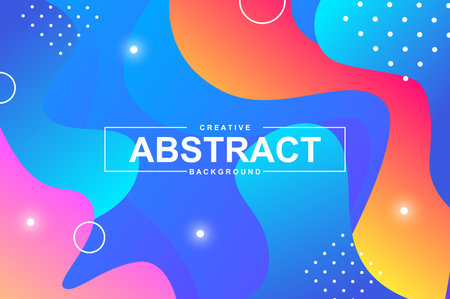Abstract design with dynamic liquid shapes. Colorful fluid style background for landing page, web banner, wallpaper. Bright composition with gradients, wavy pattern with header vector Illustration.のイラスト素材