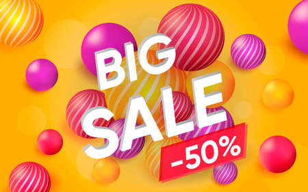 3d poster of Big Sale realistic design. 50 percent discount offer price website background. Shopping, retail, promotion marketing tools, save money. Vector illustration of advertising web bannerのイラスト素材