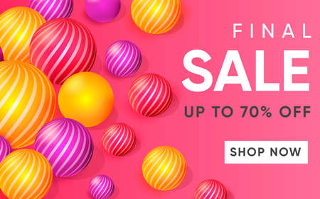 3d poster of Final Sale realistic design. Discount prices up to 70 percent off website background. Shop now, save money concept. Marketing and promotion. Vector illustration of advertising web bannerのイラスト素材