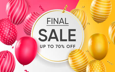 3d poster of Final Sale up to 70 percent off realistic design. Discount prices for shopping. Retail, purchases concept. Shop promotion website background. Vector illustration of advertising web bannerのイラスト素材