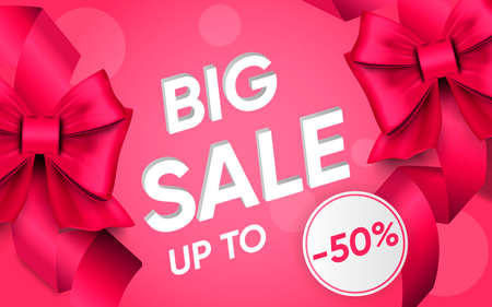 3d poster of Big Sale realistic design. Best offer to 50 percent off discount price website background. Customer gift, loyalty program, promotion concept. Vector illustration of advertising web bannerのイラスト素材