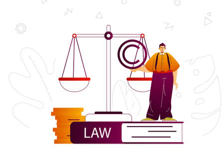 Law company web concept. Lawyer or attorney services, business law, legal rules. People scene with flat line characters design for website. Vector illustration for social media promotional materialsのイラスト素材