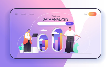 This is your Data Analysis concept for landing page. Analysts analyze statistics, financial analytics, cloud computing web banner template. Vector illustration in flat cartoon design for web pageのイラスト素材