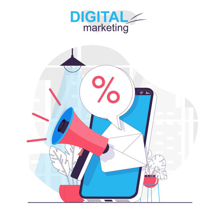 Digital marketing isolated cartoon concept. Online promotion and attracting buyers with sale, people scene in flat design. Vector illustration for blogging, website, mobile app, promotional materials.のイラスト素材