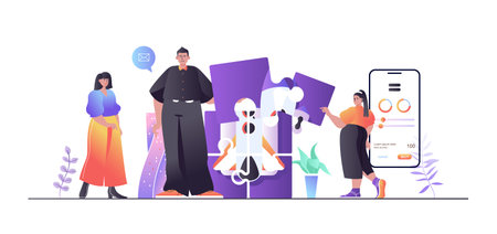 Teamwork concept for web banner. Man and woman working together, business development, colleague...