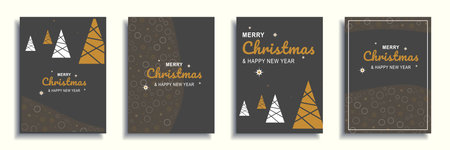 Merry Christmas and New Year 2022 brochure covers set. Xmas minimal banner design with white or gold...