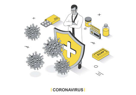Coronavirus Isometric Outline Illustrationのイラスト素材