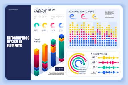 Bundle infographic elements data visualization vector design template. Can be used for steps, business processes, workflow, diagram, flowchart, timeline, KPI dashboard, info graphics.のイラスト素材