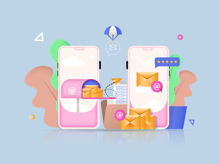 Mobile email service concept 3D illustration. Icon composition with sending and receiving emails in...