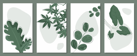 Abstract botanical wall art set. Vector illustration in scandinavian designのイラスト素材