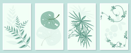 Abstract botanical wall art set. Vector illustration in scandinavian designのイラスト素材