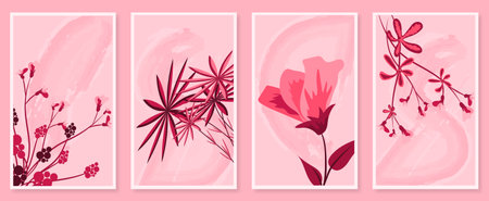 Abstract botanical wall art set. Vector illustration in scandinavian designのイラスト素材