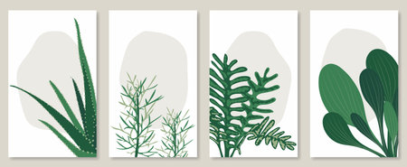 Abstract botanical wall art set. Vector illustration in scandinavian designのイラスト素材