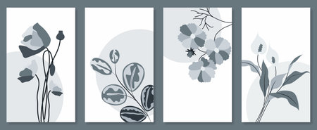 Abstract botanical wall art set. Vector illustration in scandinavian designのイラスト素材