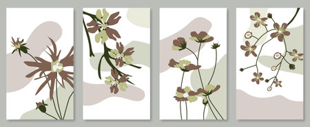 Abstract botanical wall art set. Vector illustration in scandinavian designのイラスト素材